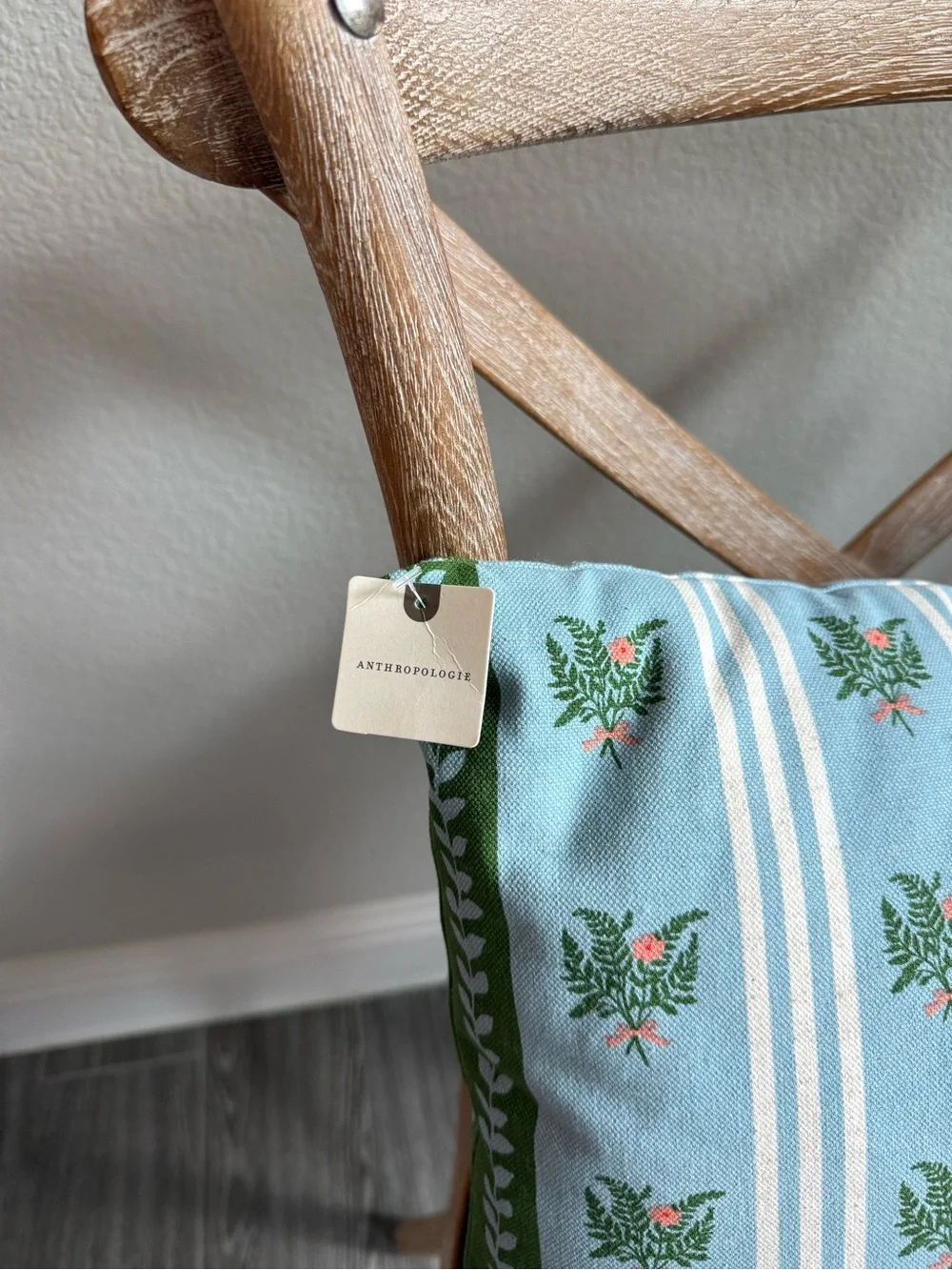 Anthropologie Tess Cotton Screen Printed Floral Striped Pillow